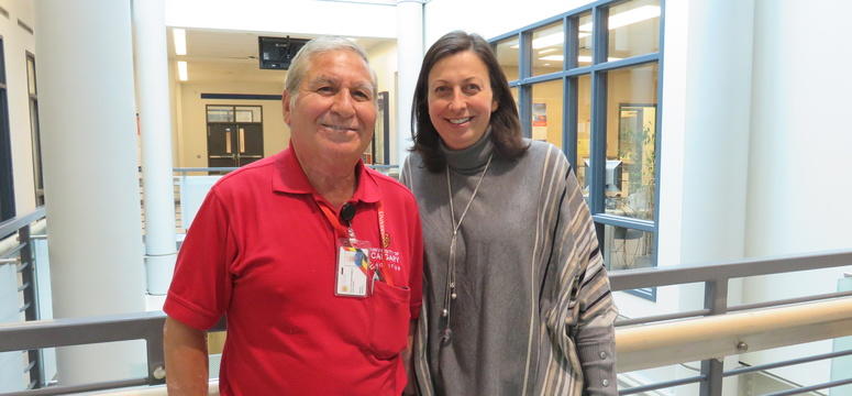 Carlos Salinas and Michelle Krbavac at home in the Professional Faculties Building. 