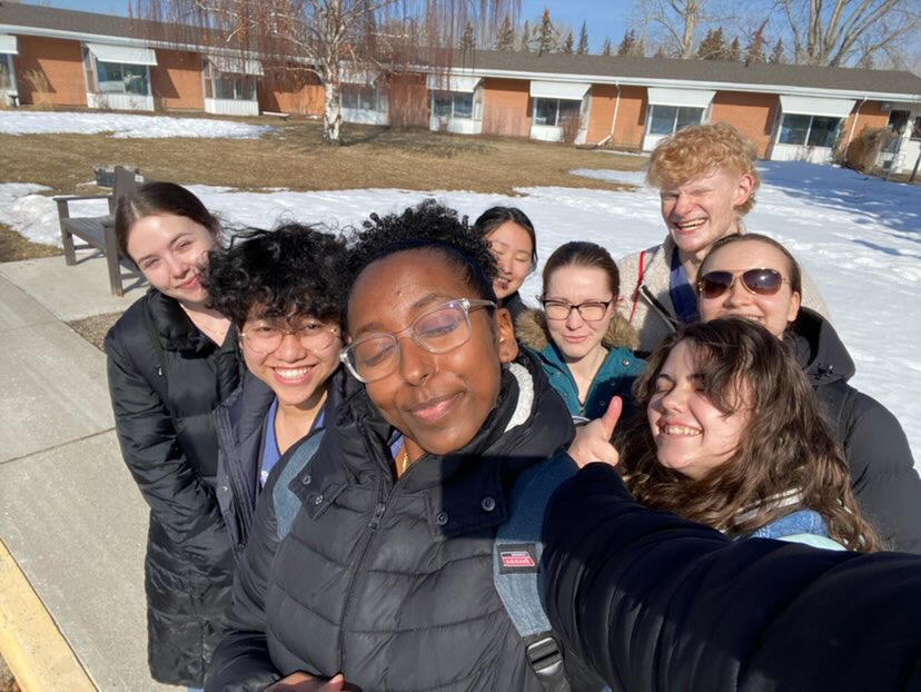 Nursing students outside